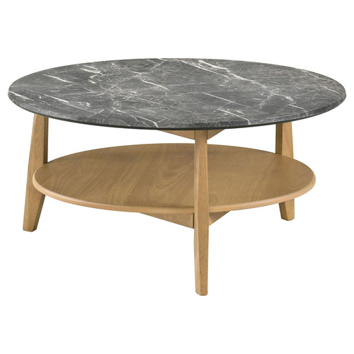 Bradley Round SmartTop Coffee & End Table with Shelf - Mid-Century Grey and Natural Ash