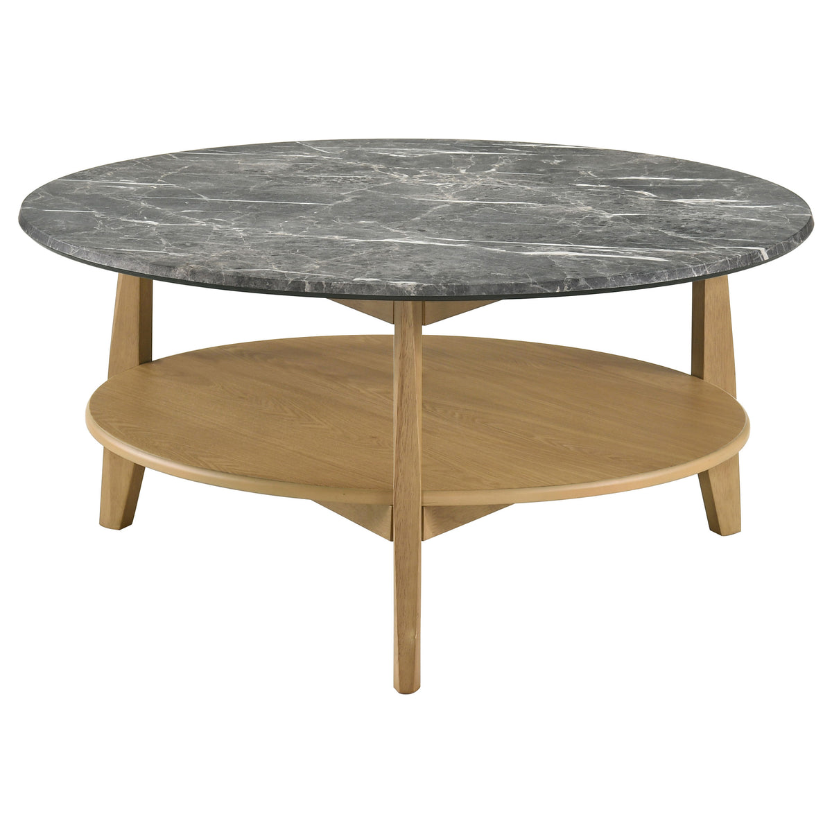 Bradley Round SmartTop Coffee & End Table with Shelf - Mid-Century Grey and Natural Ash – view 5