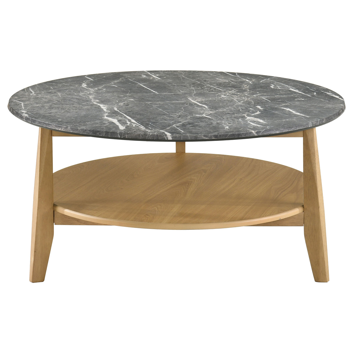 Bradley Round SmartTop Coffee & End Table with Shelf - Mid-Century Grey and Natural Ash – view 6