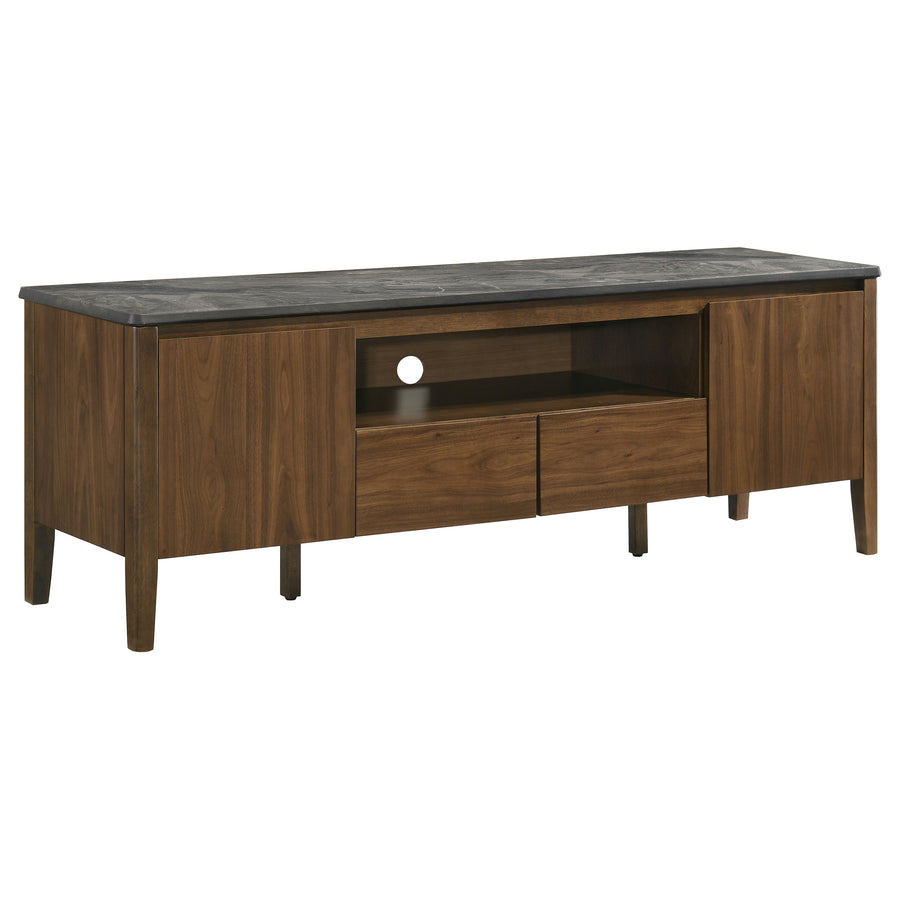 Bradley 63" SmartTop TV Stand with 2 Doors & 2 Drawers - Mid-Century Smokey Grey and Dark Brown