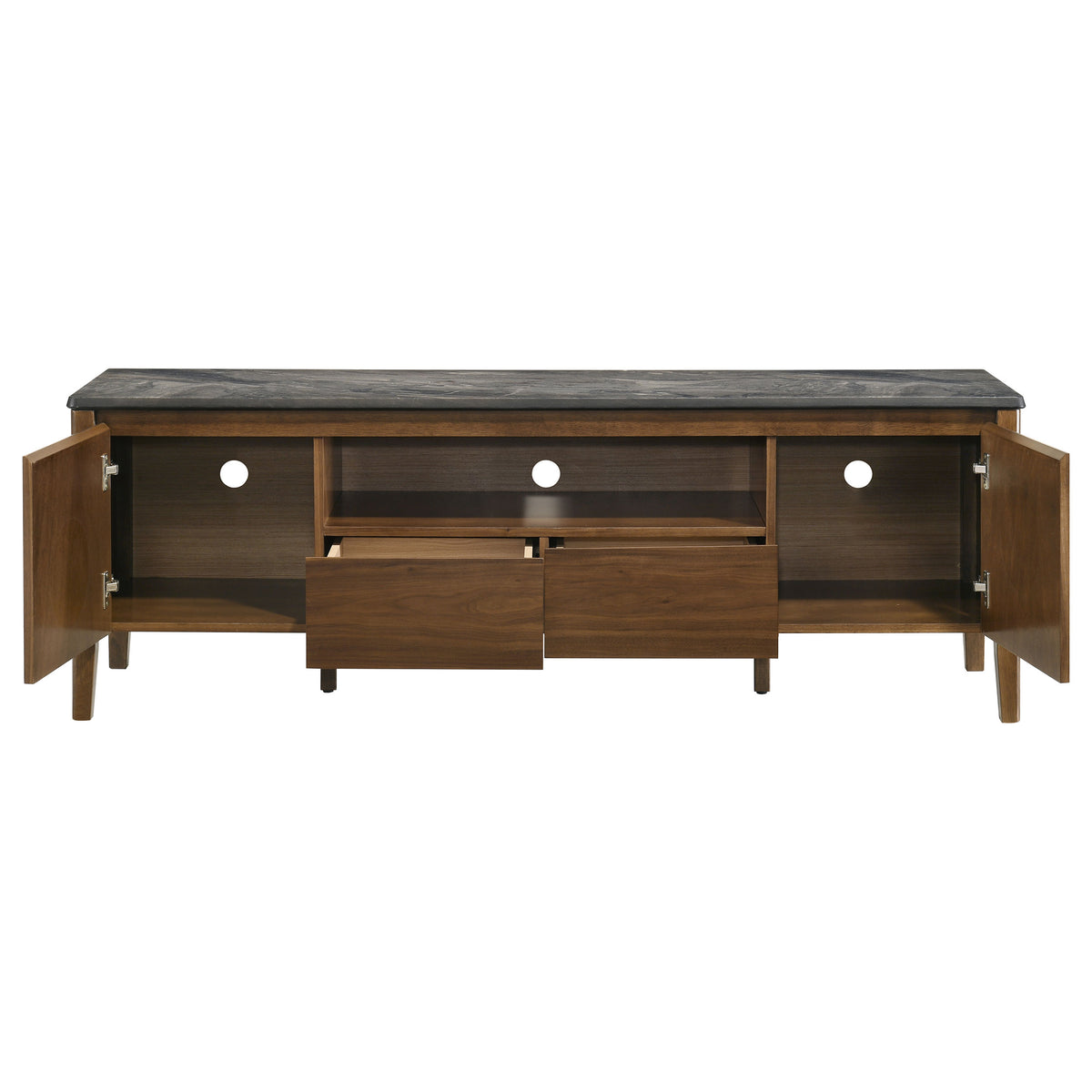 Bradley 63" SmartTop TV Stand with 2 Doors & 2 Drawers - Mid-Century Smokey Grey and Dark Brown – view 3