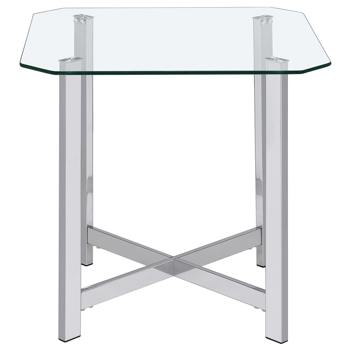 Cronin Glass Top Coffee & End Tables - Contemporary Chrome Frame with Cross Bracing – view 12