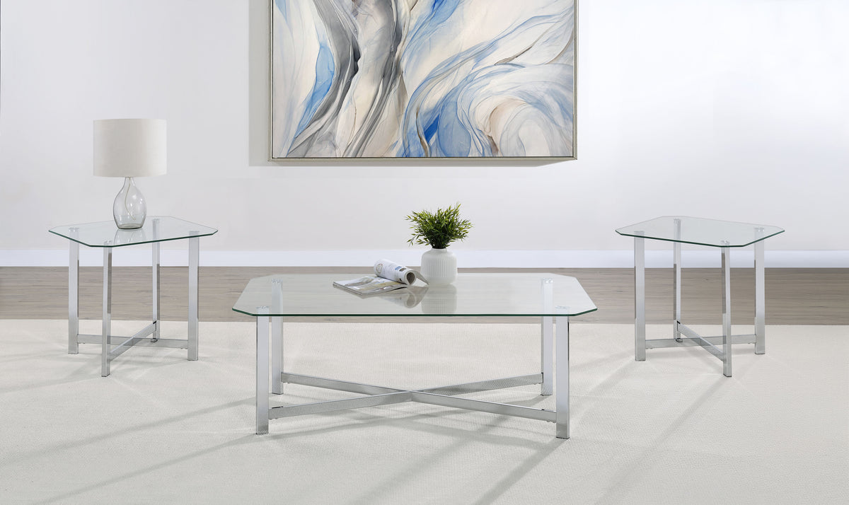 Cronin Glass Top Coffee & End Tables - 3pcs- Coffee Table + 2 End Tables