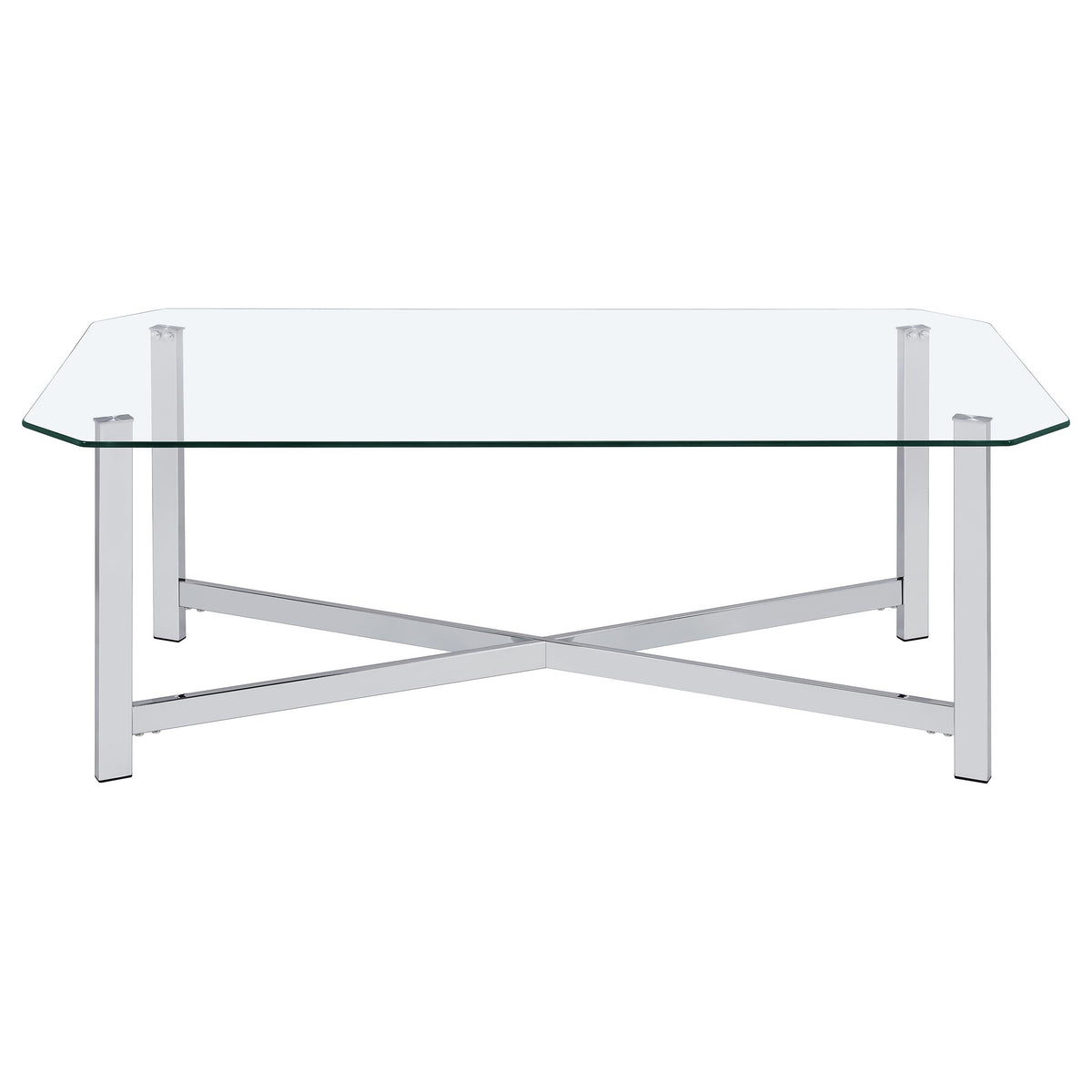 Cronin Glass Top Coffee & End Tables - Contemporary Chrome Frame with Cross Bracing – view 6