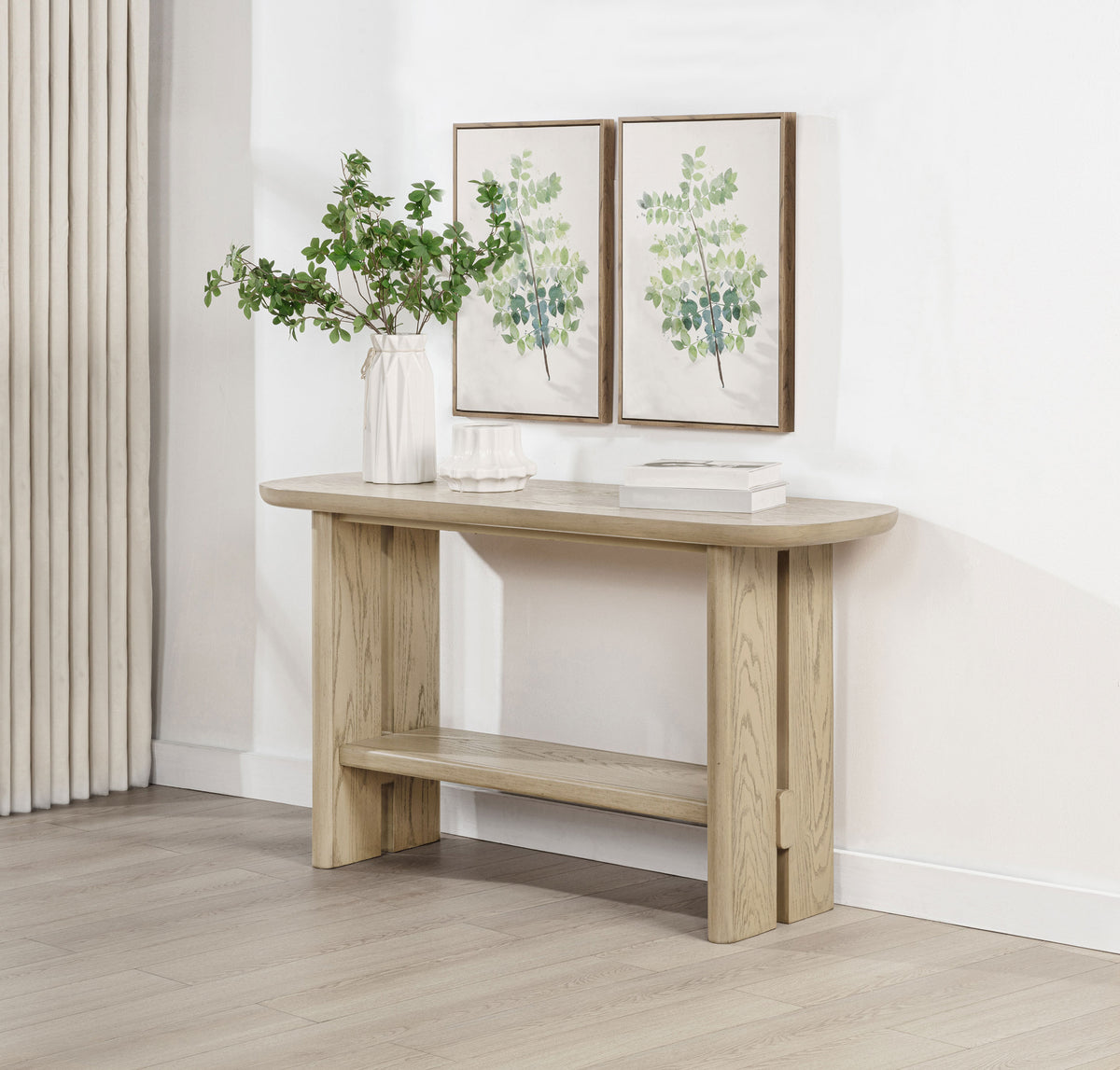 Kailani Coastal Coffee Table, End Table, Sofa Table & 79" Cane TV Stand - Beige Oak - lifestyle
