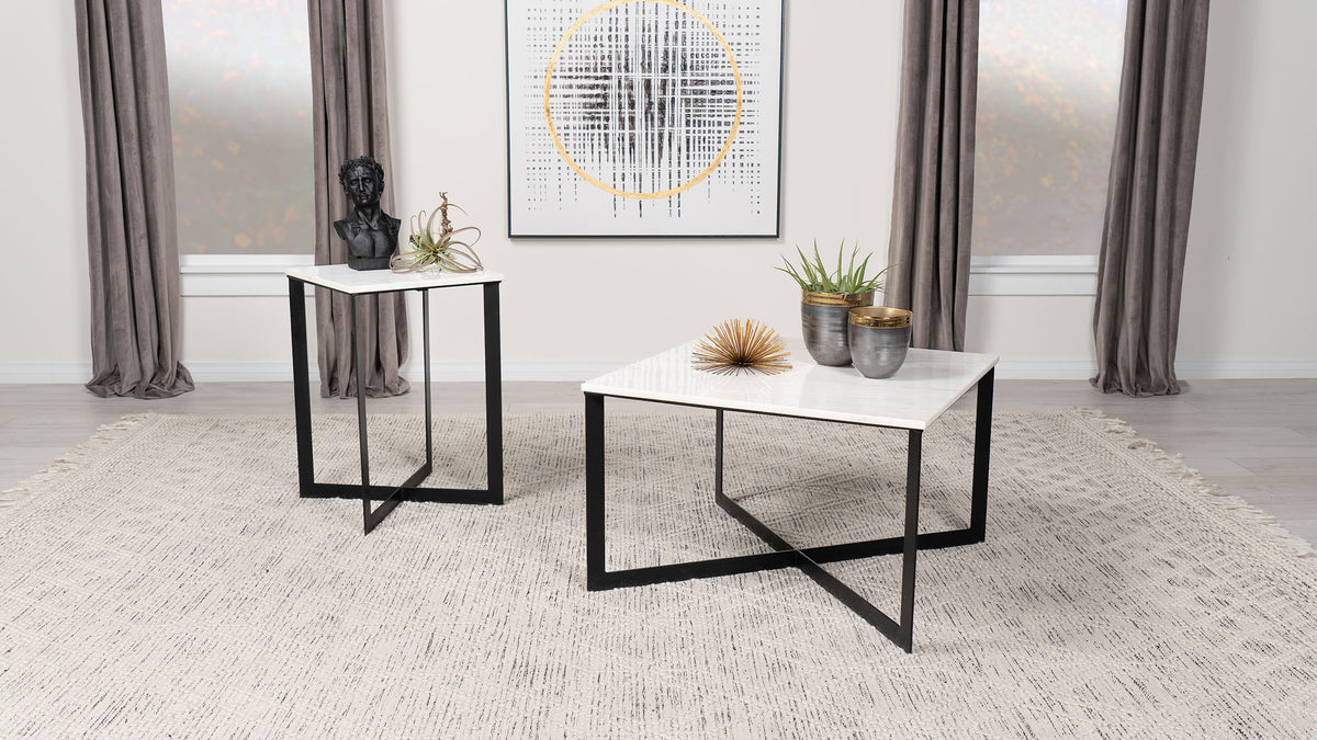 Tobin Square Marble Top Coffee Table & End Table Sets - 2pcs- Coffee Table + End Table