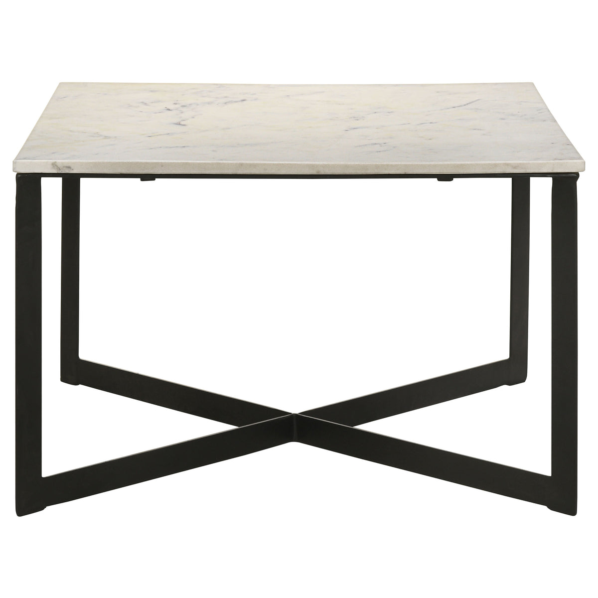 Tobin Square Marble Top Coffee Table & End Table Sets - White Marble on Black Crisscross Metal Base – view 6
