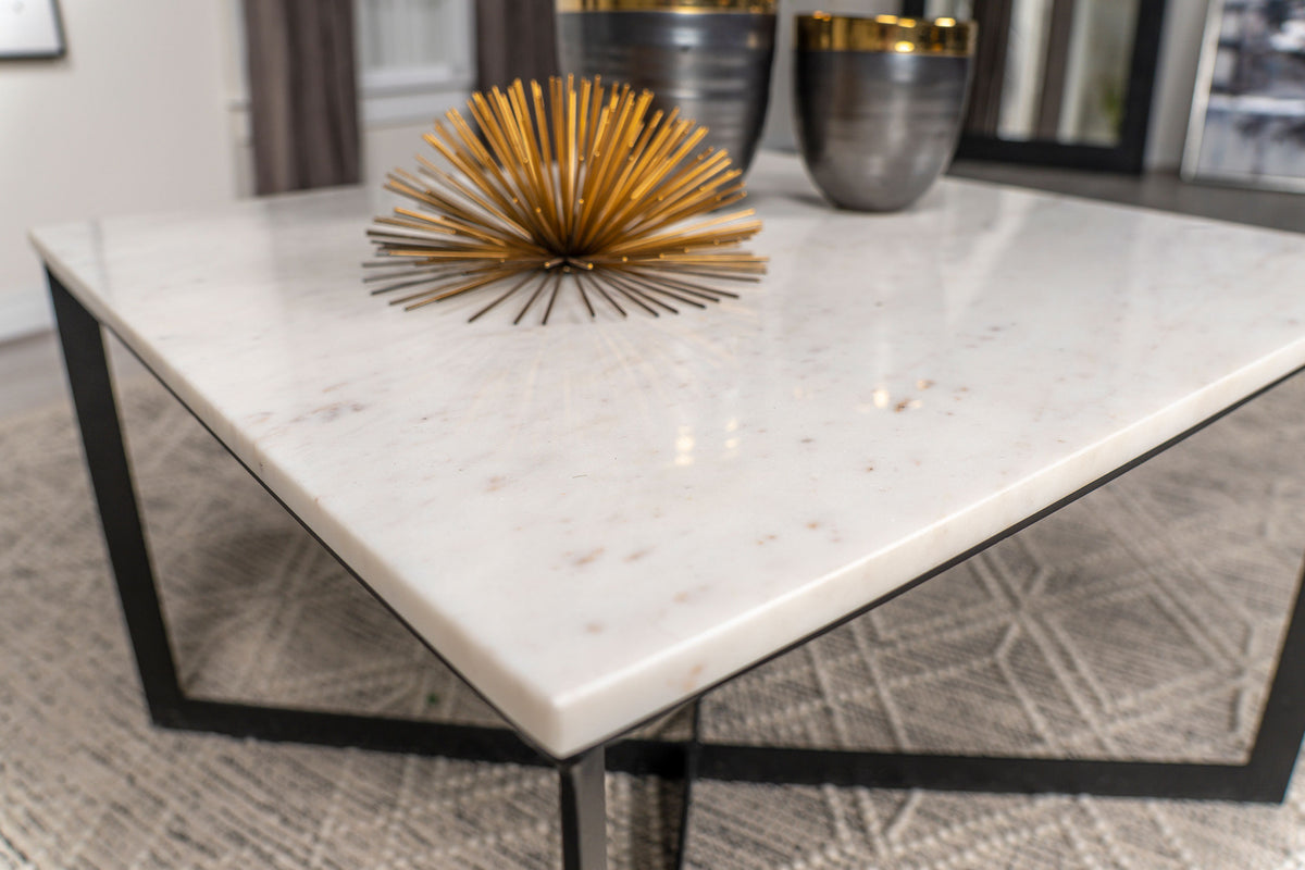Tobin Square Marble Top Coffee Table & End Table Sets - White Marble on Black Crisscross Metal Base – view 7