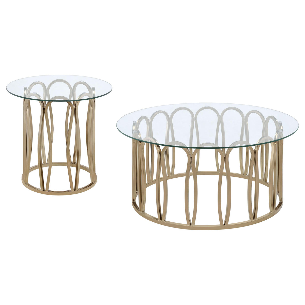 Monett Round Glass Top Coffee Table & End Table Sets - Geometric Chocolate Chrome Metal Base – view 11