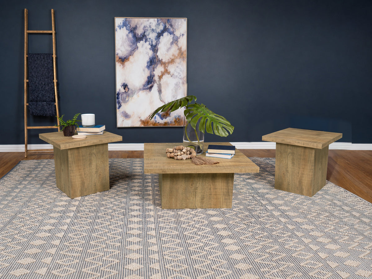 Devar Square Block-Base Coffee Table & End Table Sets - 3pcs- Coffee Table + 2 End Tables