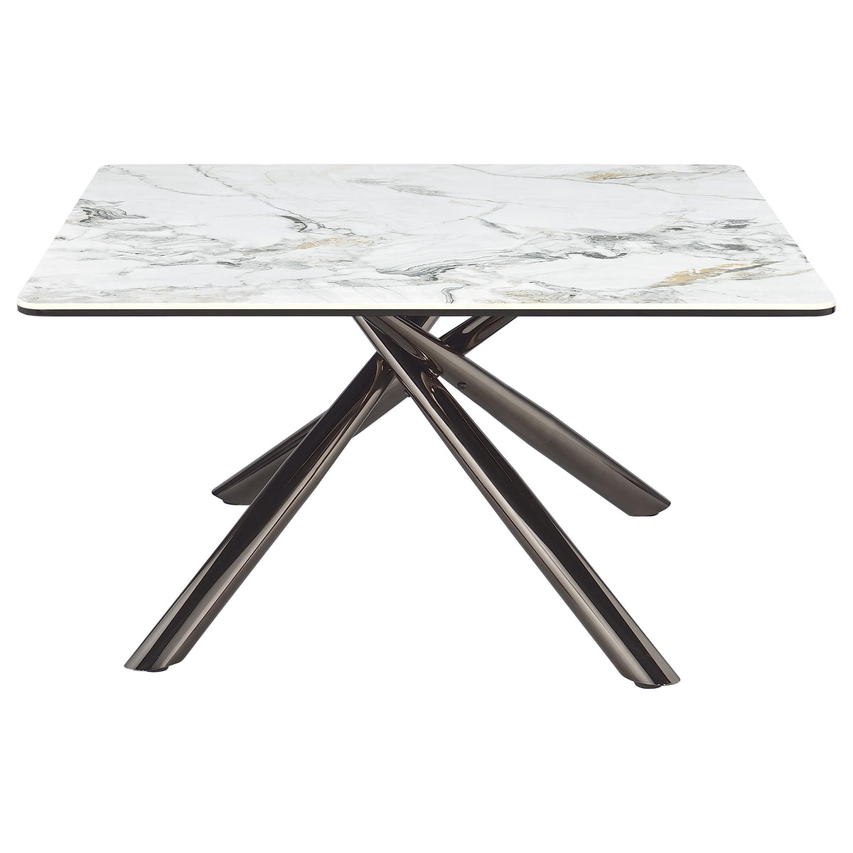 Carvell Square Sintered Stone Coffee Table & End Table Sets - Mirage White Top on Black Nickel Asterisk Base – view 6
