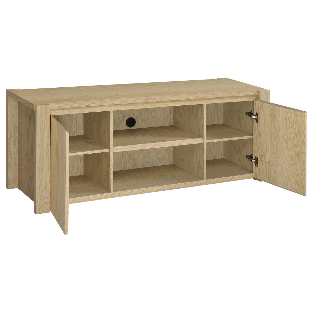 Laurelton 60" TV Stand & Entertainment Center with Media Towers - Open Shelving & Cord Access in Light Oak – view 6