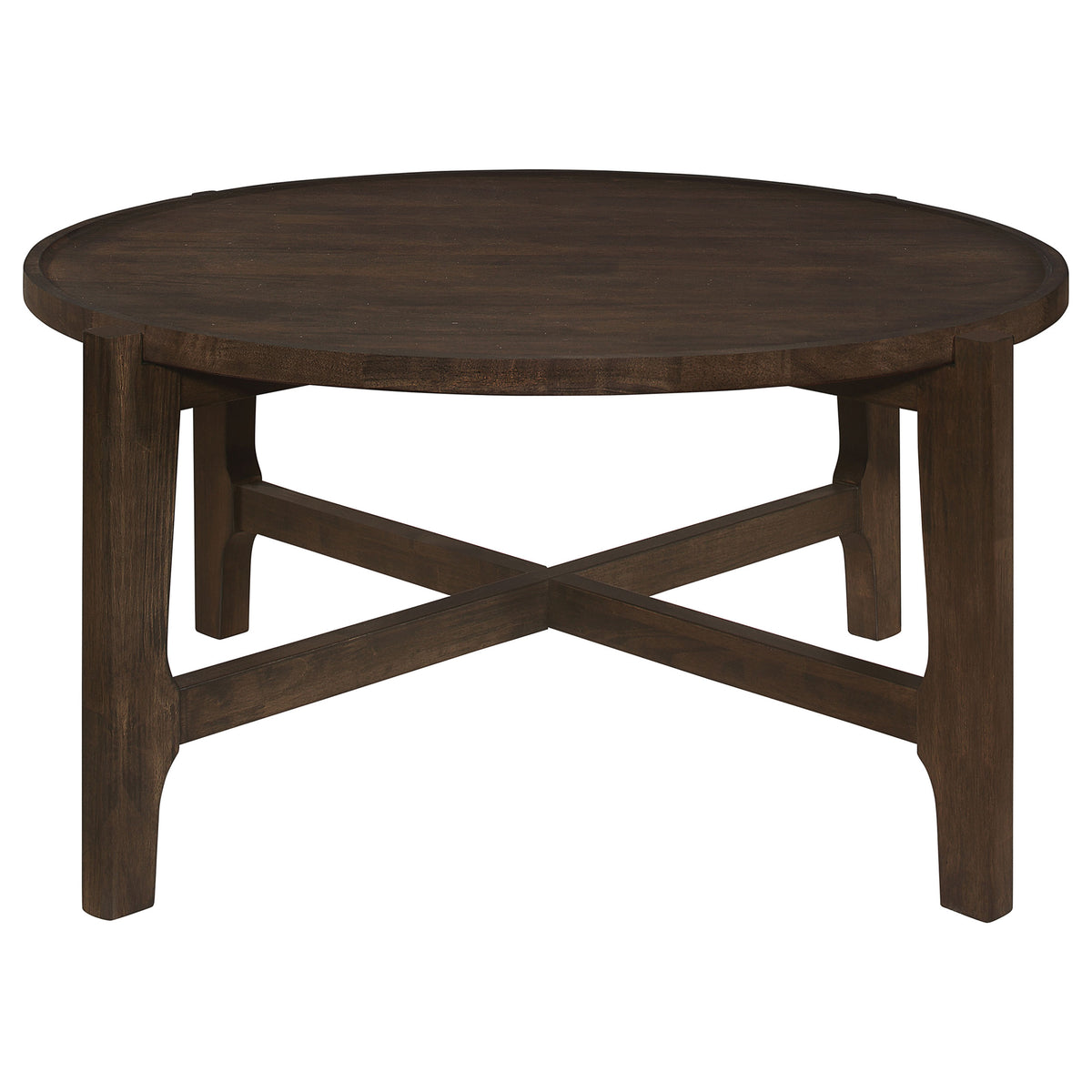 Cota Round Solid Wood Coffee & End Table Sets - Recessed Tops & Intersecting Legs in Dark Brown – view 7