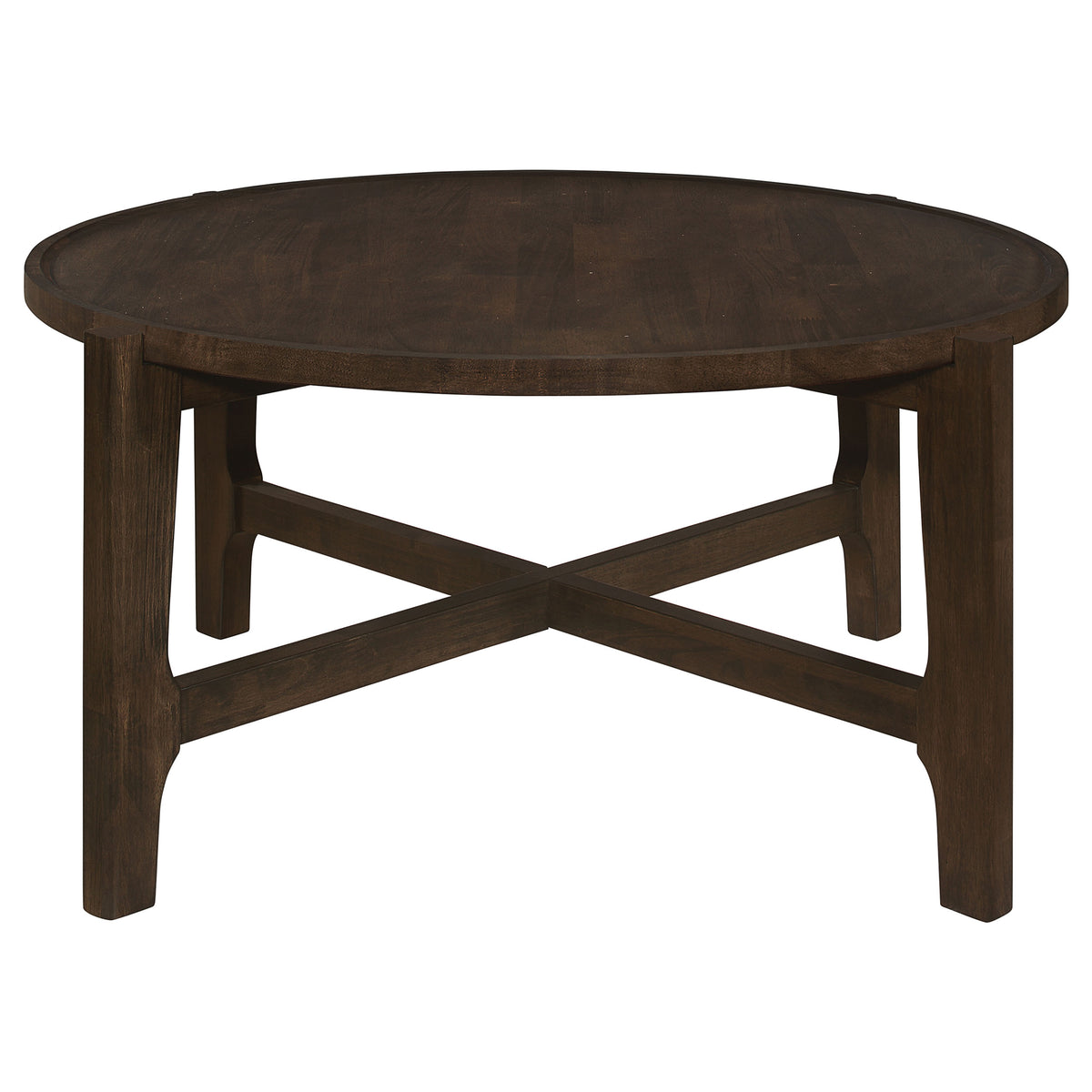 Cota Round Solid Wood Coffee & End Table Sets - Recessed Tops & Intersecting Legs in Dark Brown – view 8