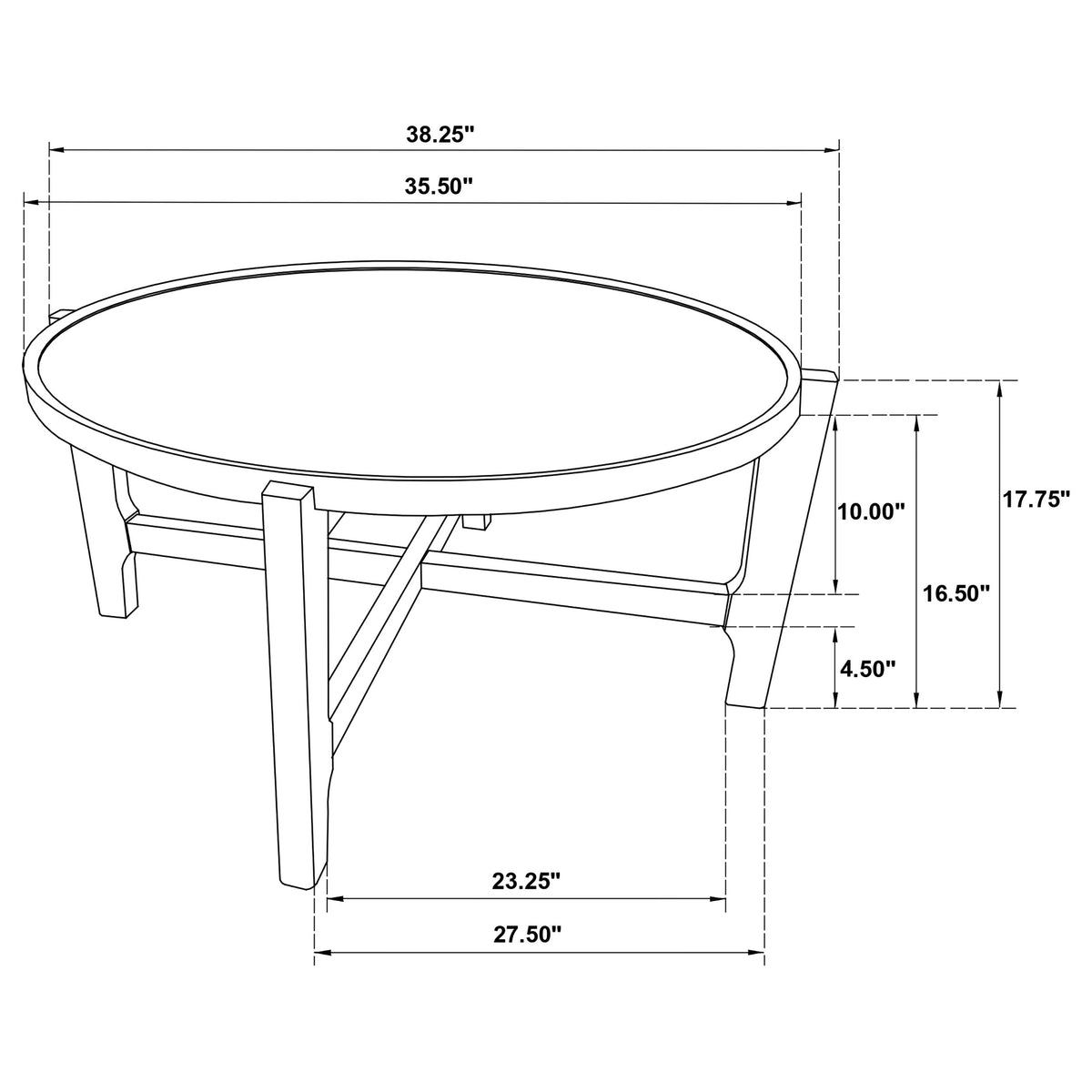 Cota Round Solid Wood Coffee & End Table Sets - Recessed Tops & Intersecting Legs in Dark Brown – view 10