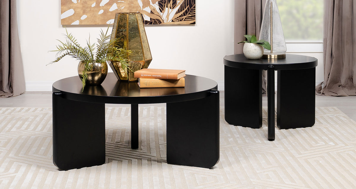 Cordova Round Solid Wood Coffee Table, End Table & Sets - 2pcs- Coffee Table + End Table