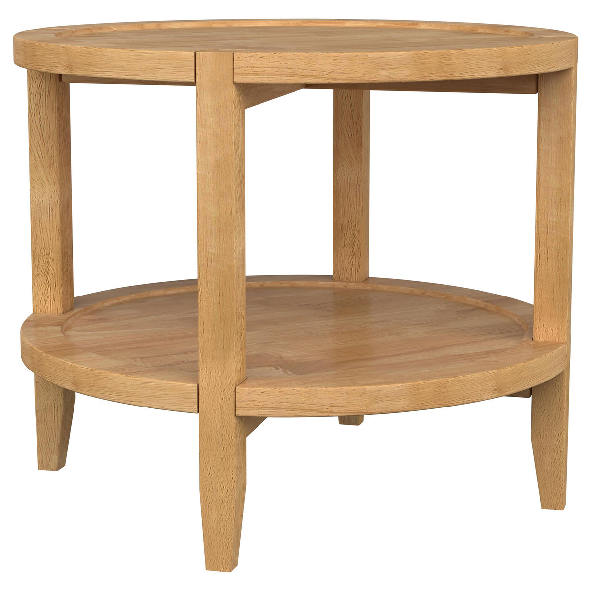Camillo Round Coffee Table & End Table Sets - Modern Farmhouse Solid Rubberwood with Tray-Edge Shelf in Maple – view 14