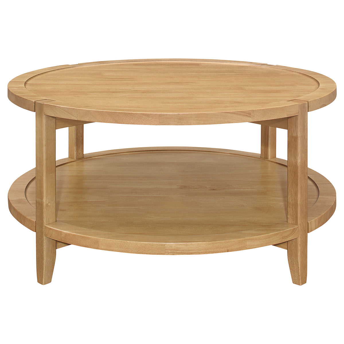 Camillo Round Coffee Table & End Table Sets - Modern Farmhouse Solid Rubberwood with Tray-Edge Shelf in Maple – view 9