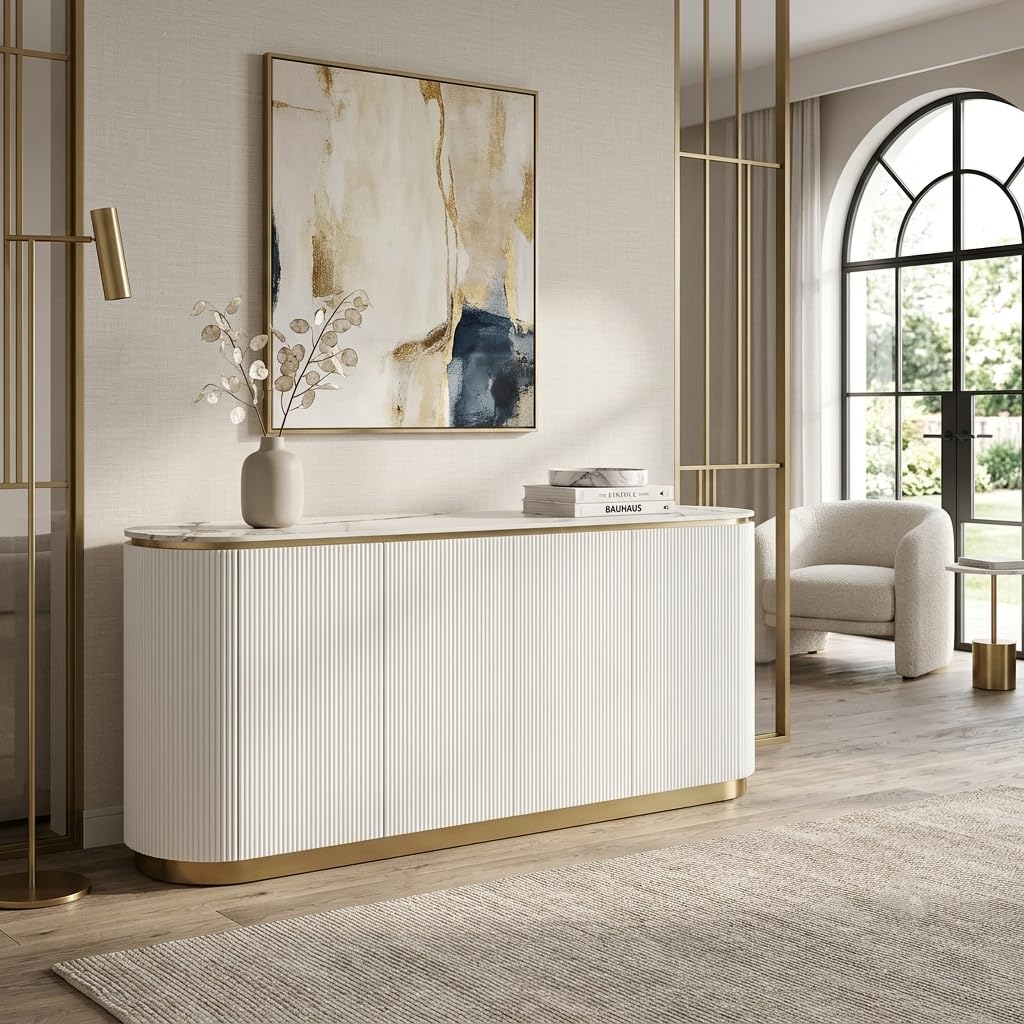 Trandell 70" Modern Glam Faux Marble Top Fully Assembled Sideboard - side view