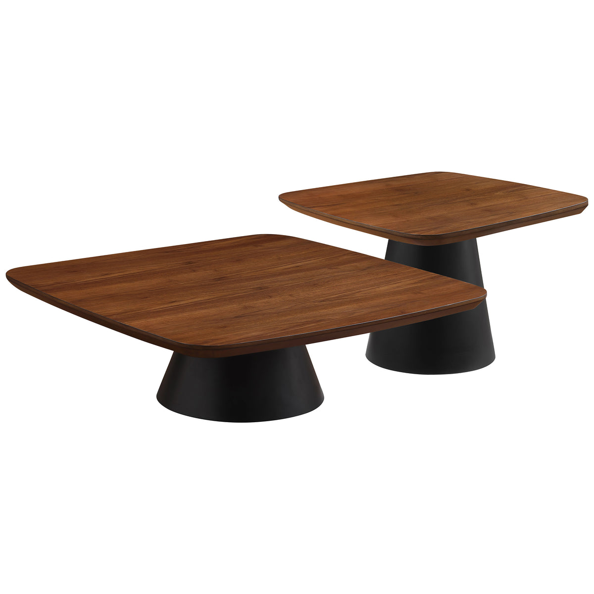 Eason 2-Piece Nesting Coffee Table Set - Walnut Square Tops on Black Conical Bases – view 2