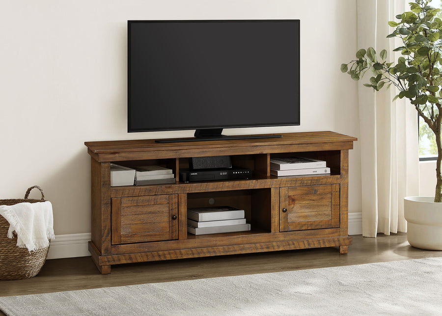 Payne 60" Farmhouse TV Stand with Open Shelves - Distressed Brown Pine for TVs up to 65"