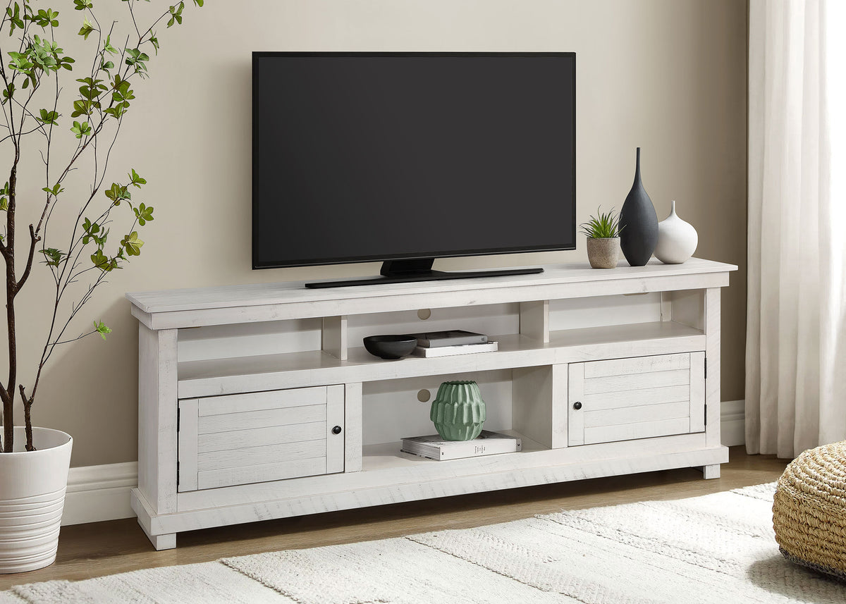 Payne 70" TV Stand - Farmhouse Media Console with Cabinets & Open Shelves in Distressed White – view 1