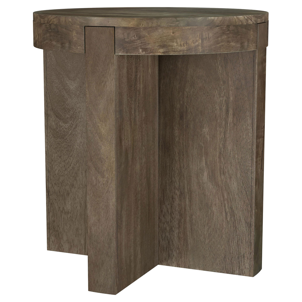 Kinkaid Round Solid Mango Wood Coffee & End Table - Thick Slab Legs in Dark Brown – view 19