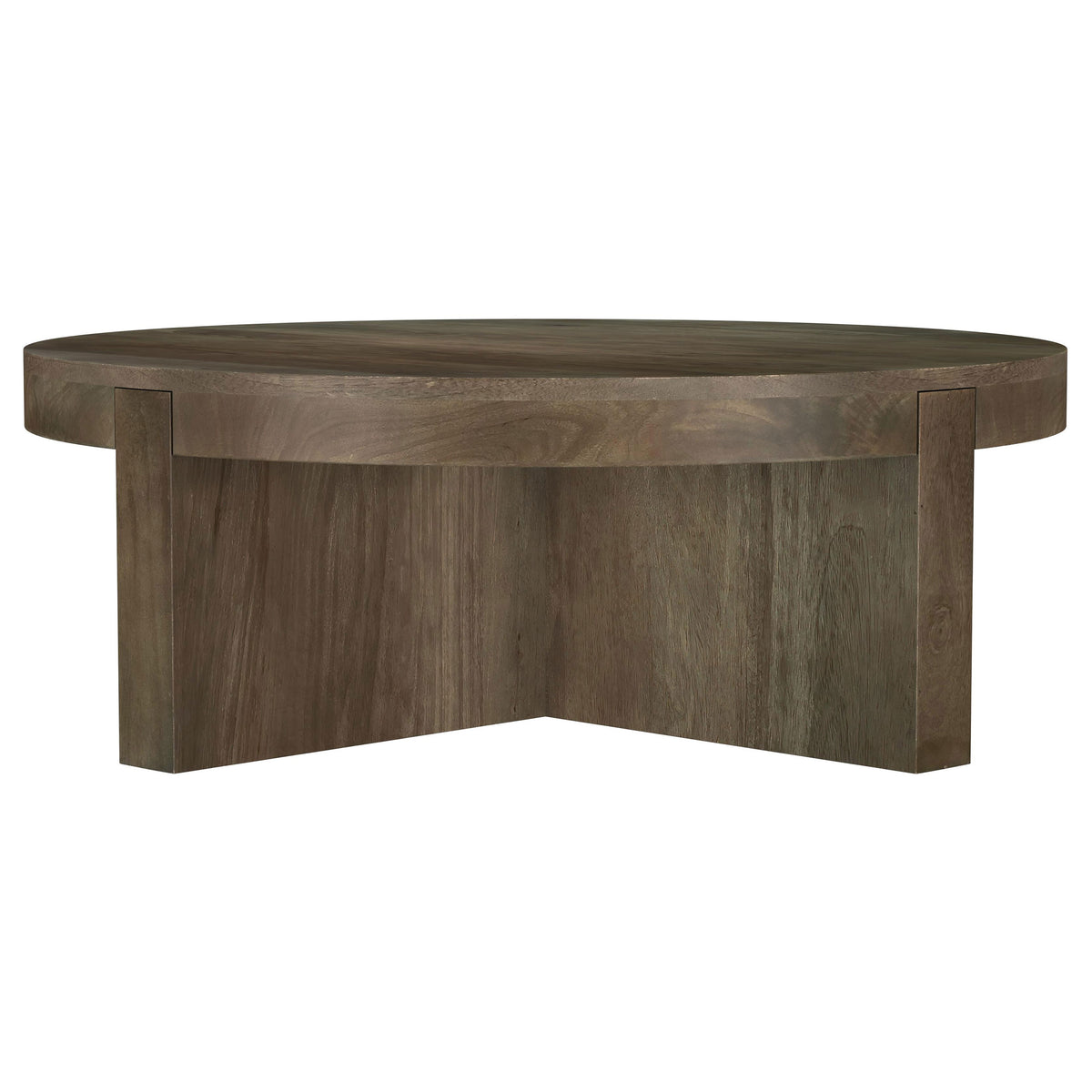 Kinkaid Round Solid Mango Wood Coffee & End Table - Thick Slab Legs in Dark Brown – view 8