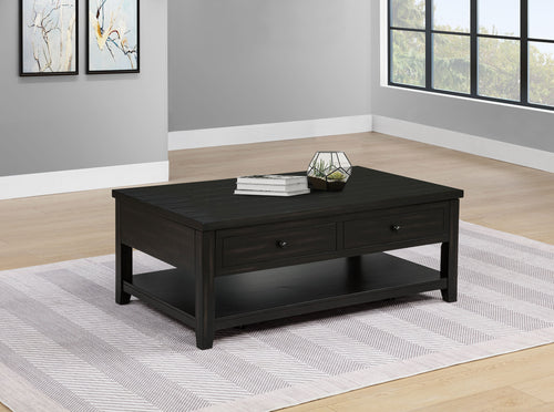Payne 48" Lift-Top Coffee Table on Casters - Hidden Storage & Lower Shelf in Distressed Java