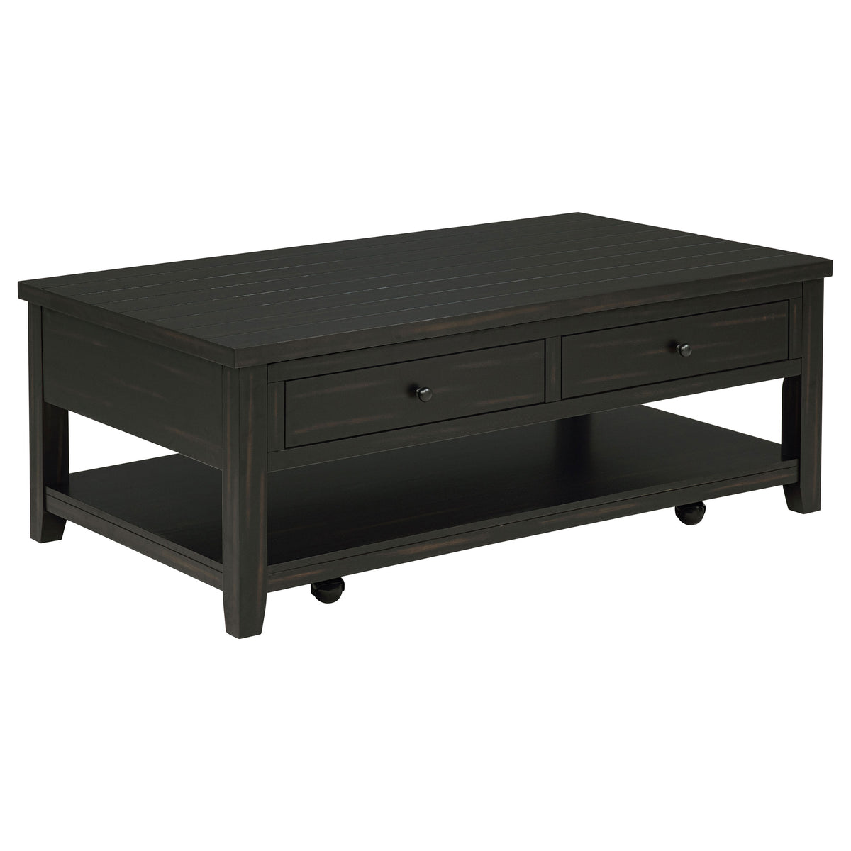 Payne 48" Lift-Top Coffee Table on Casters - Hidden Storage & Lower Shelf in Distressed Java – view 4