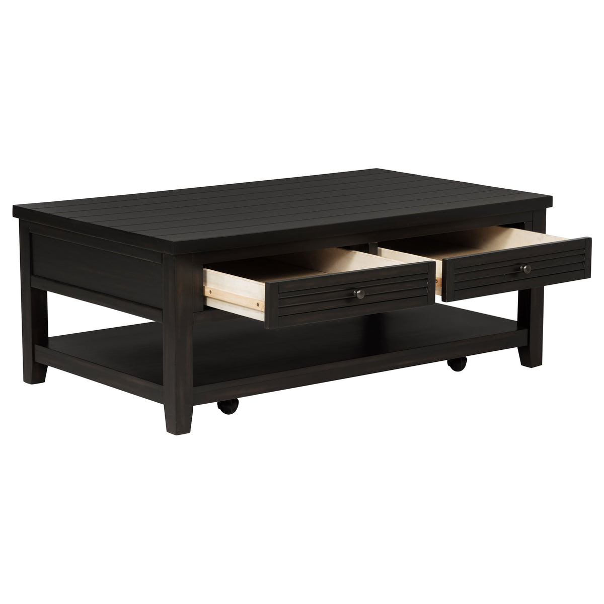 Concord Coffee Table & End Table - Distressed Java Planked Top with Louvered Drawers – view 7