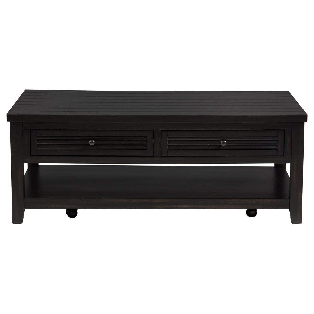 Concord Coffee Table & End Table - Distressed Java Planked Top with Louvered Drawers – view 8