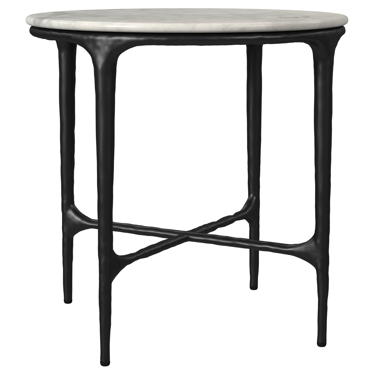 Hermas Round Genuine Marble Coffee & End Table Sets - White Marble Tops on Textured Black Metal – view 20