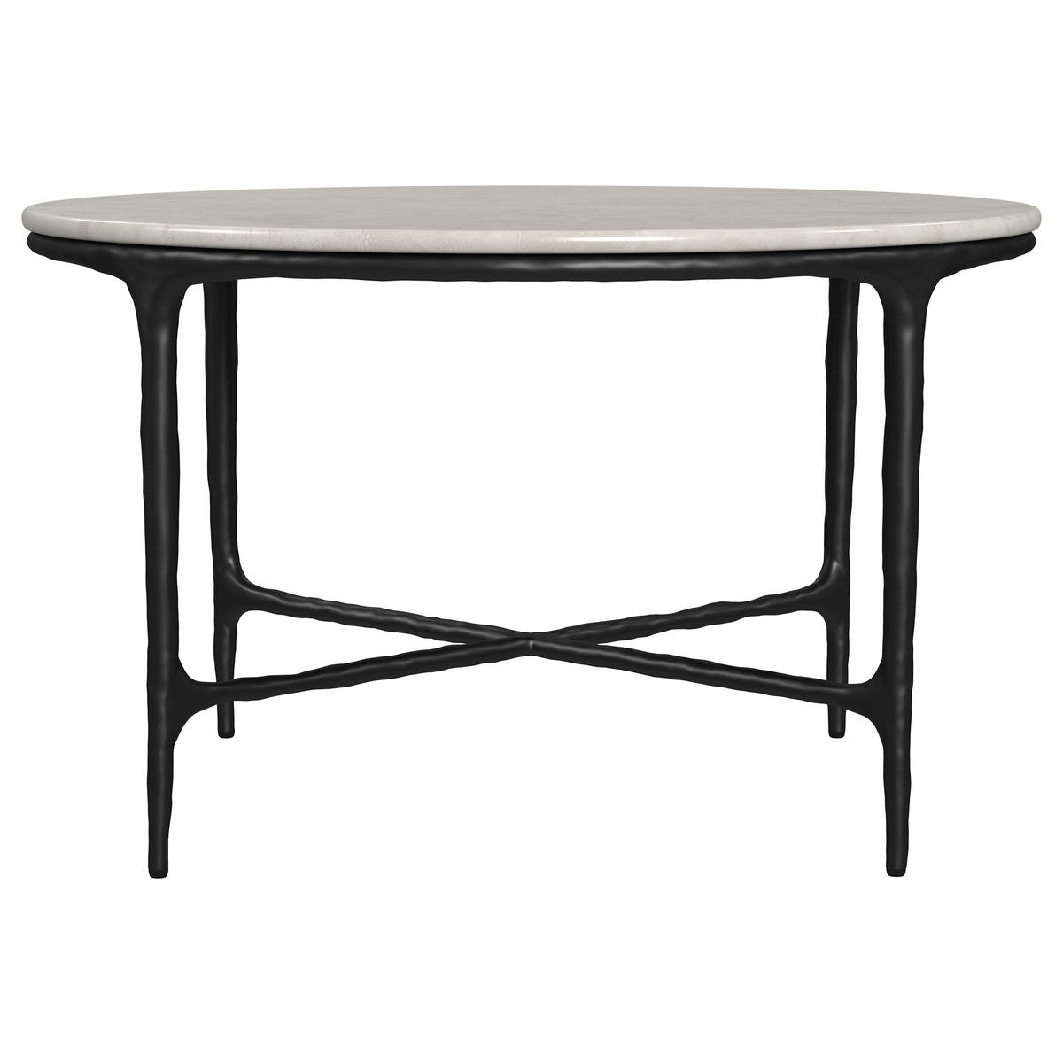 Hermas Round Genuine Marble Coffee & End Table Sets - White Marble Tops on Textured Black Metal – view 6