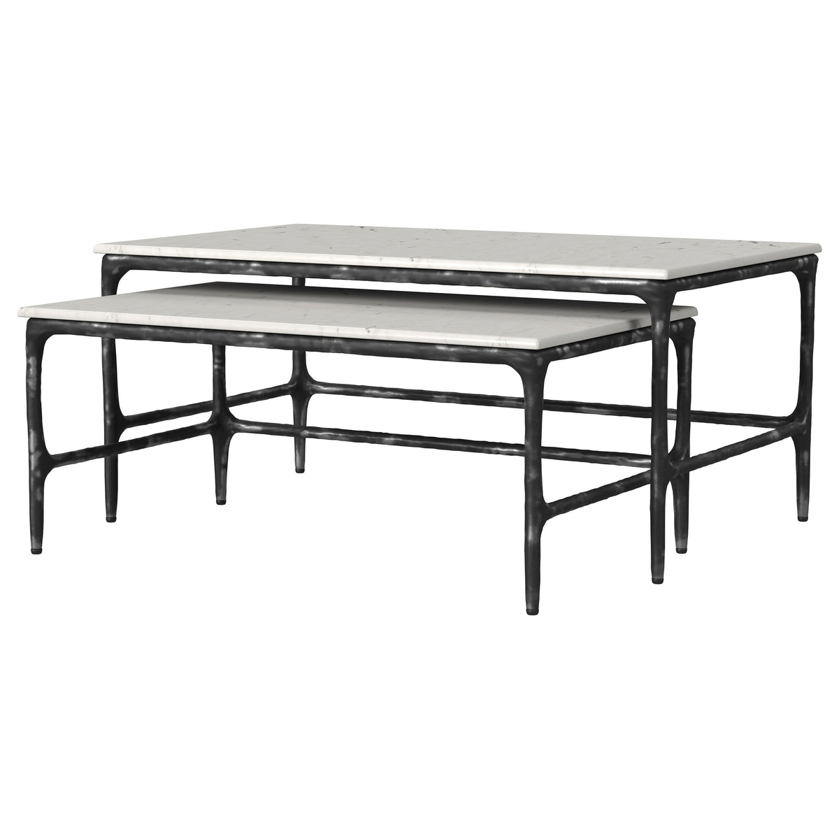 Ebby 2-Piece Nesting Coffee Tables - Genuine White Marble Tops on Antique Black Iron Frames – view 4