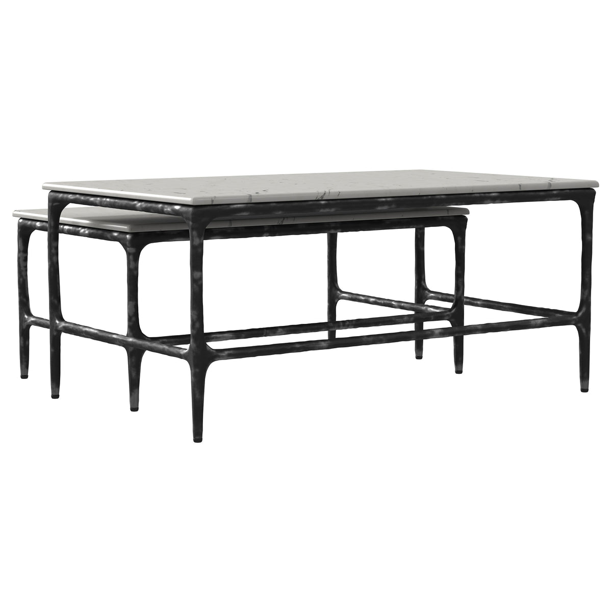 Ebby 2-Piece Nesting Coffee Tables - Genuine White Marble Tops on Antique Black Iron Frames – view 6