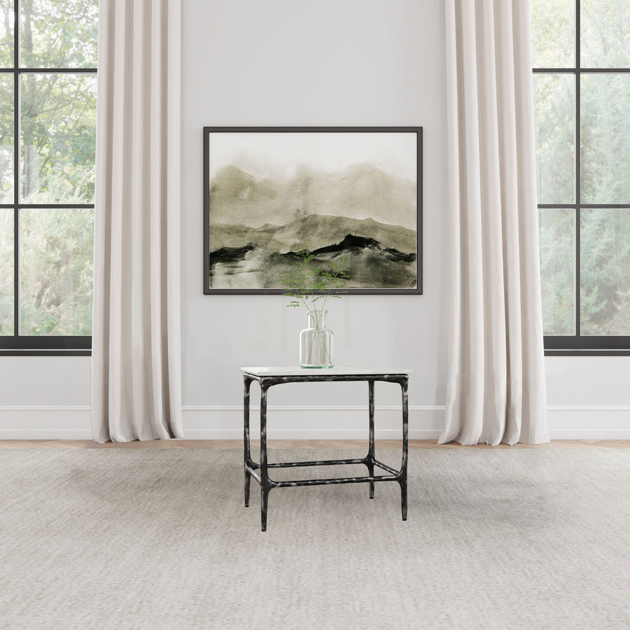 Ebby Square End Table - Genuine White Marble Top on Antique Black Iron Frame