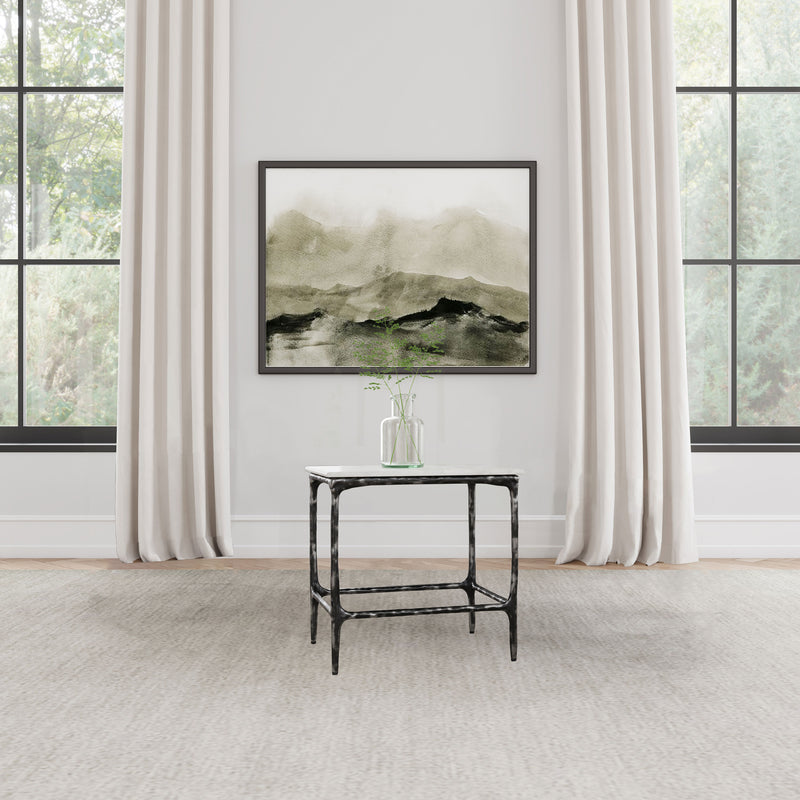 Ebby Square End Table - Genuine White Marble Top on Antique Black Iron Frame