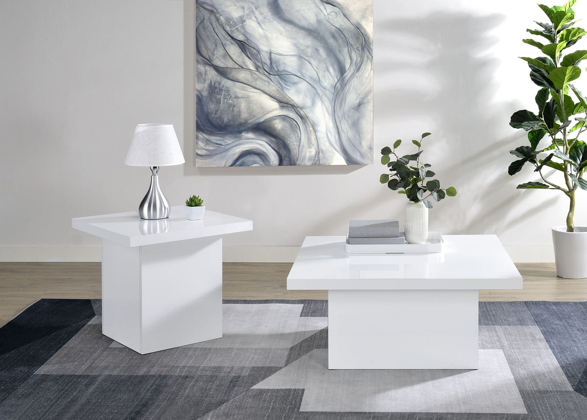 Devar Square Coffee & End Table - Sculptural Plinth Base in White High Gloss – view 13