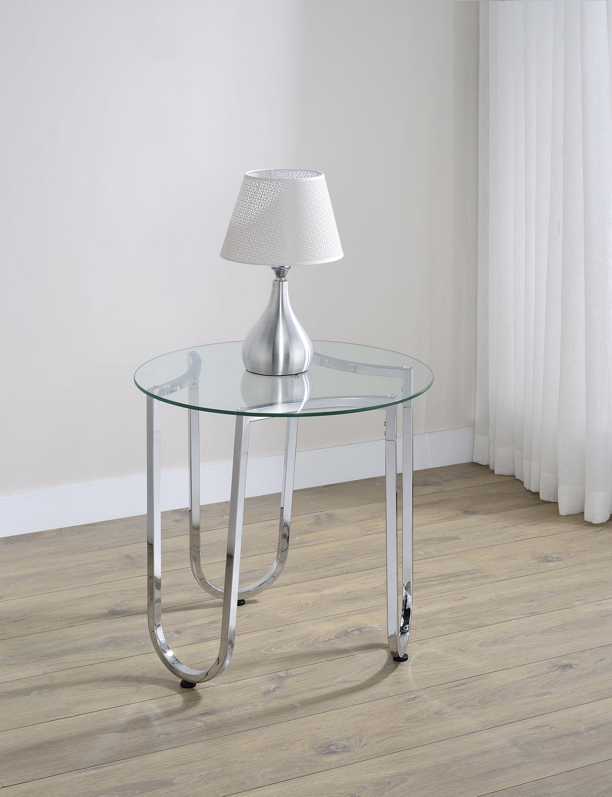 Beller Round Glass Coffee Table & End Table Sets - Tempered Glass Tops on Chrome Frames – view 2