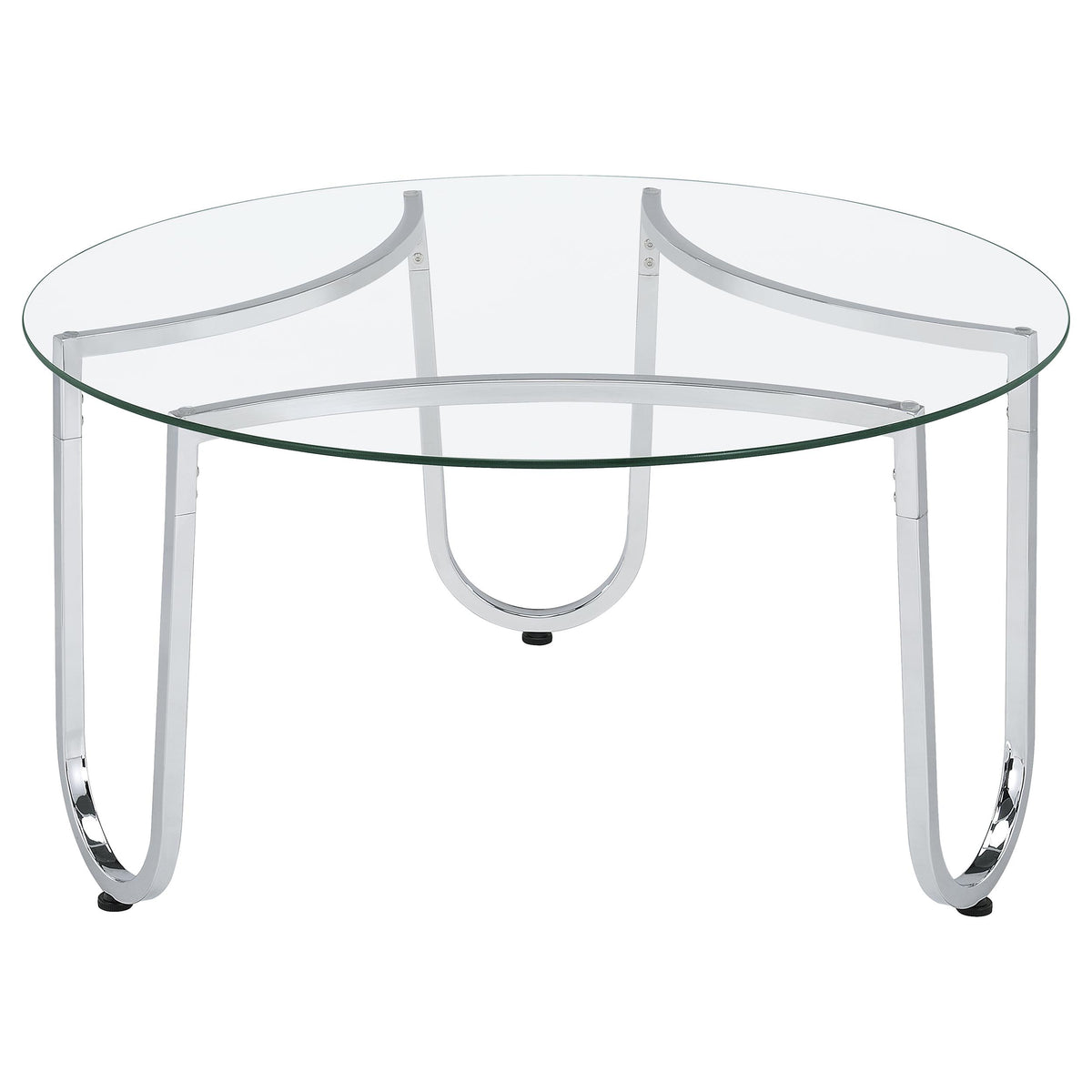 Beller Round Glass Coffee Table & End Table Sets - Tempered Glass Tops on Chrome Frames – view 7