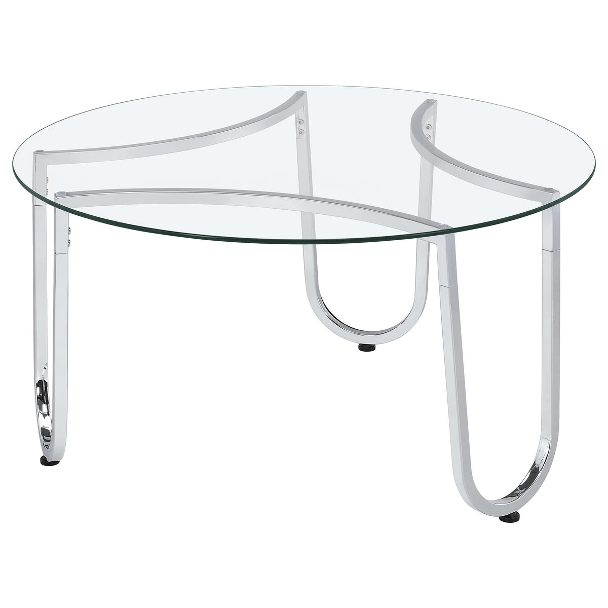 Beller Round Glass Coffee Table & End Table Sets - Tempered Glass Tops on Chrome Frames – view 8
