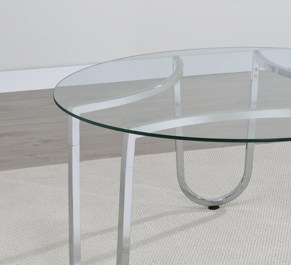 Beller Round Glass Coffee Table & End Table Sets - Tempered Glass Tops on Chrome Frames – view 10