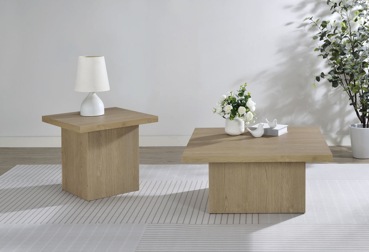 Devar Square Cocktail Coffee Table & End Table Sets - Thick Block Profile in Latte Wood Grain – view 20