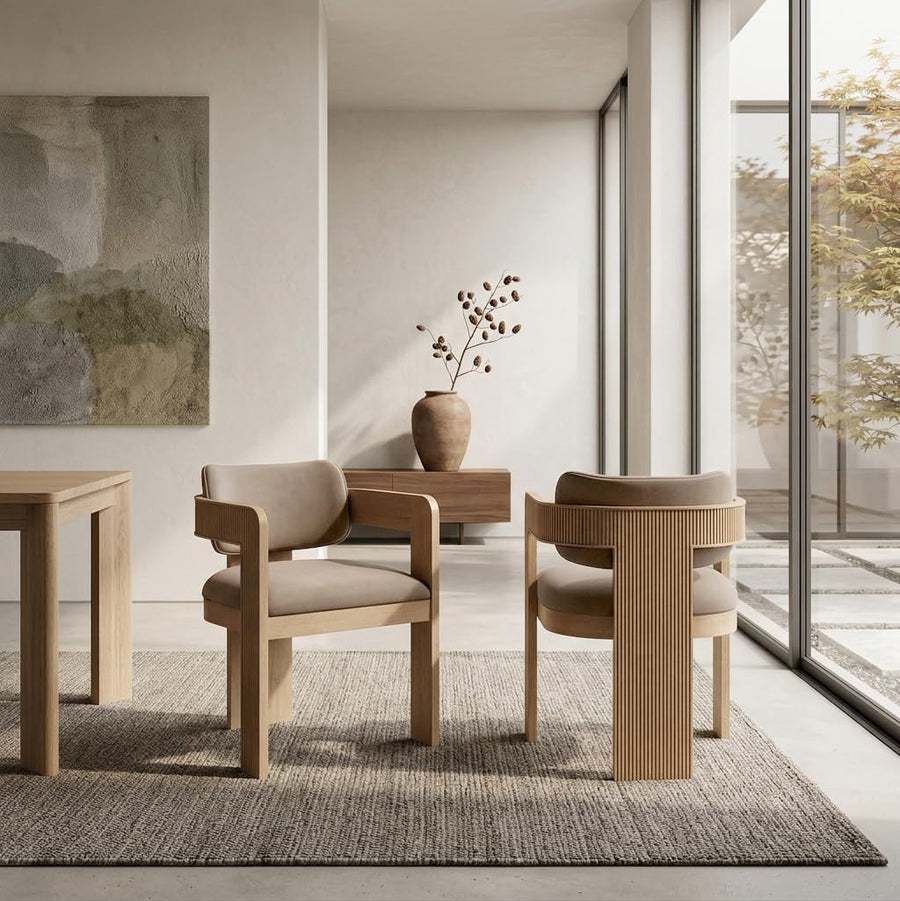 Dinsmore Mid-Century Dining Chairs - Black Frame/Sandstone Beige - Modern Dining Room Seating