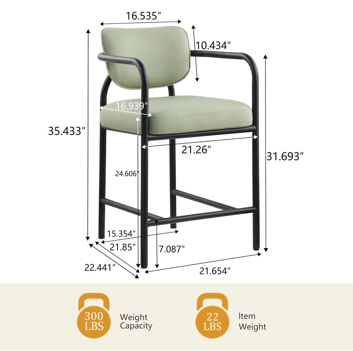 Recency Mid-Century Modern Counter Height Stool in Soft Sage - side view