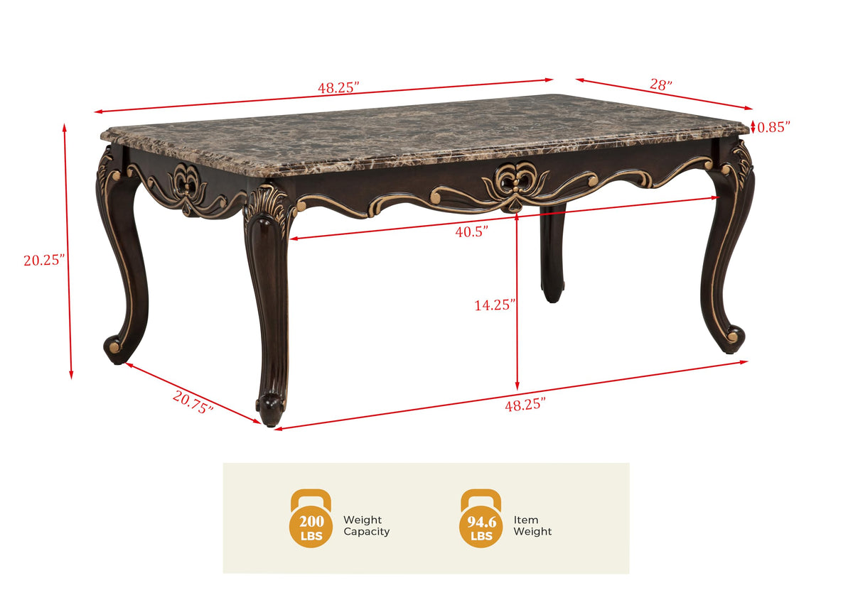 Tlerra 48.5" Rectangle Victorian Living Room Coffee Table - side view