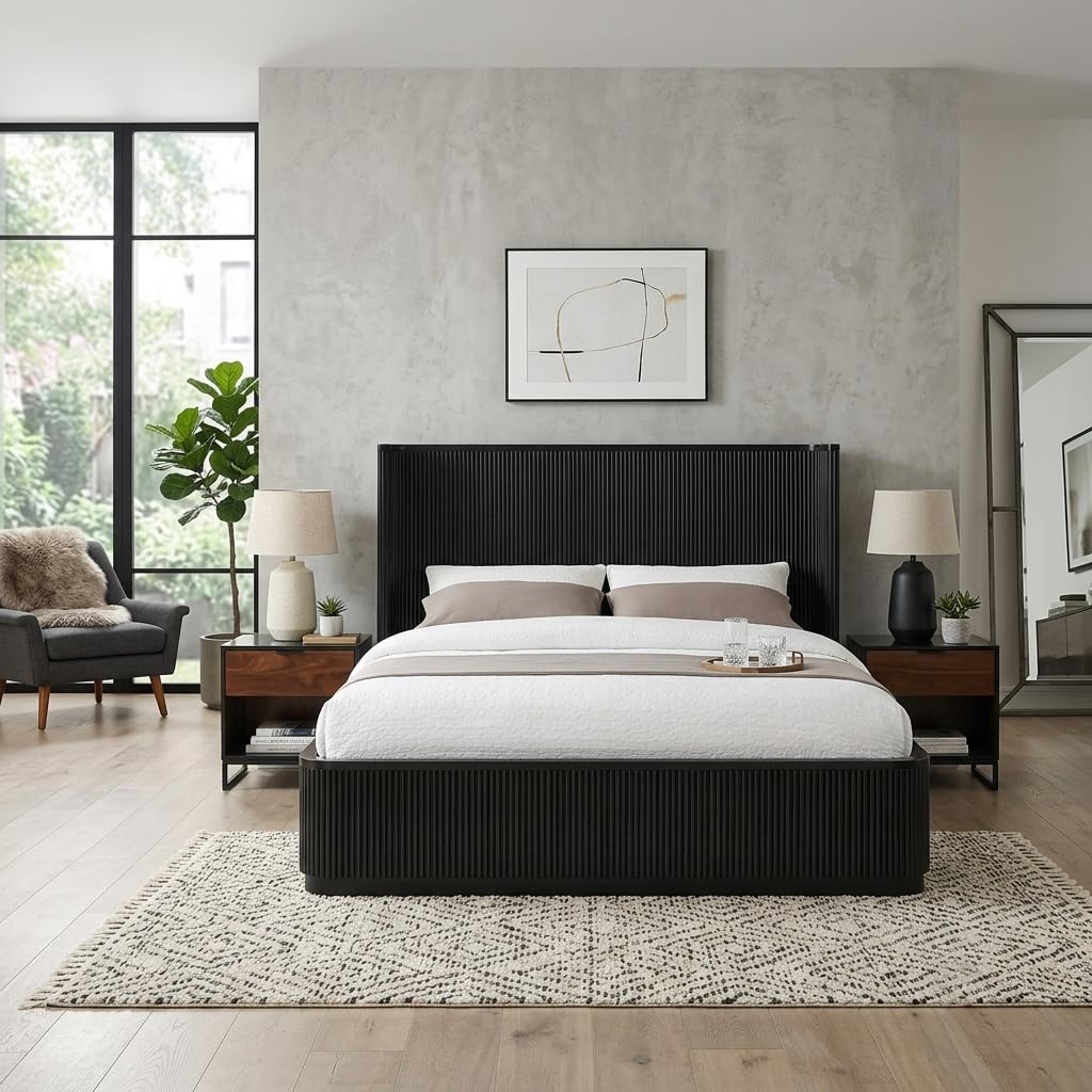 Quintet 89" Long Modern Fluted Platform Queen Bed Frame - detail view