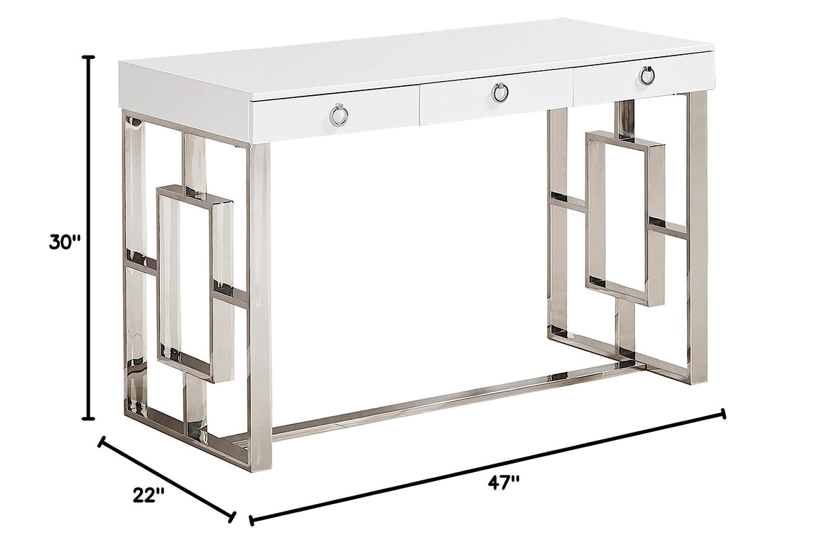 New Modern Desk, White/Silver - angle view