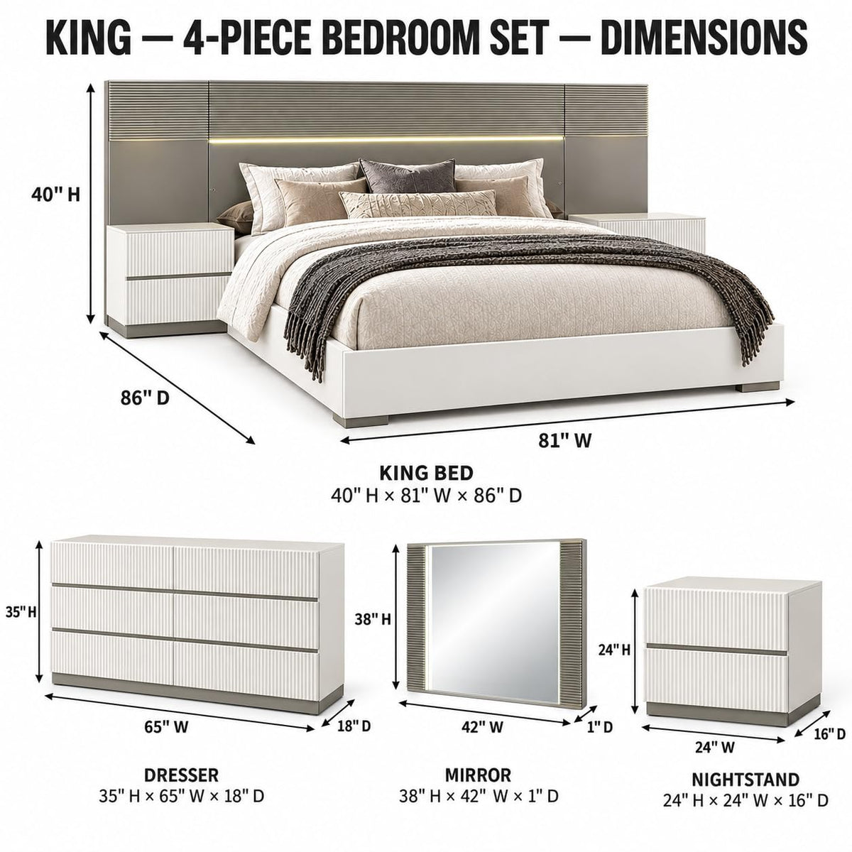 Cecilia White-cream Bedroom Set β Queen & King β product view 2